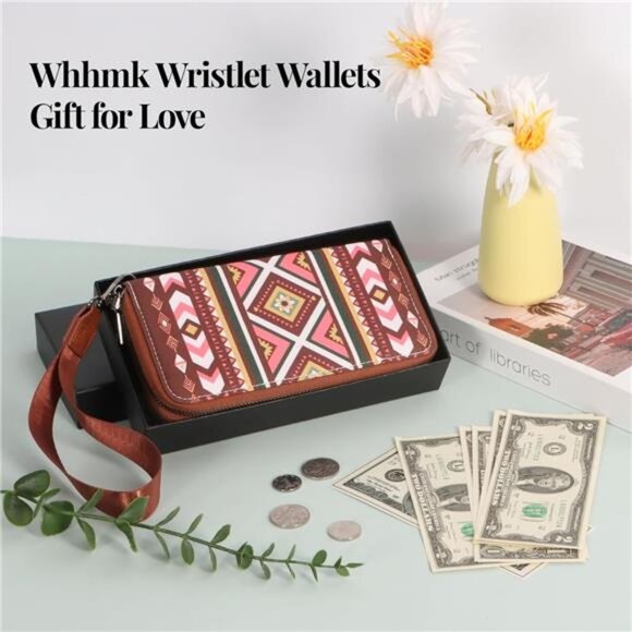 RFID Wristlet Wallet for Women Boho Western Clutch Purse Large Phone Holder - Picture 6 of 8